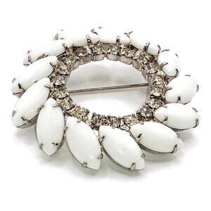 Vintage Large Milk Glass Round Brooch